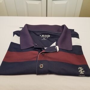 IZOD Golf With Strech Men's Striped Polo Shirt - Navy, White, and Burgundy 2XL